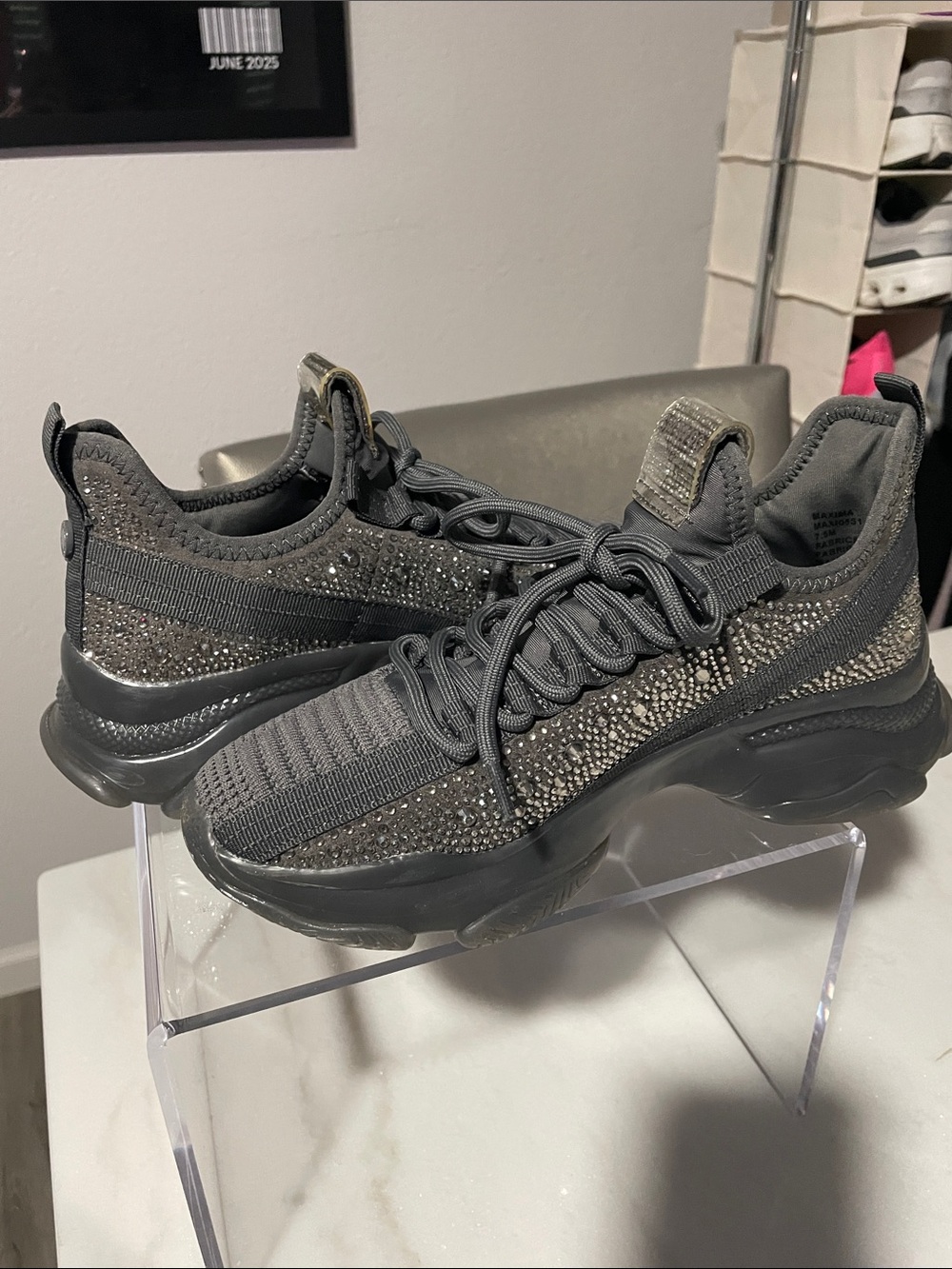 Grey Sparkle Knit Platform Sneakers